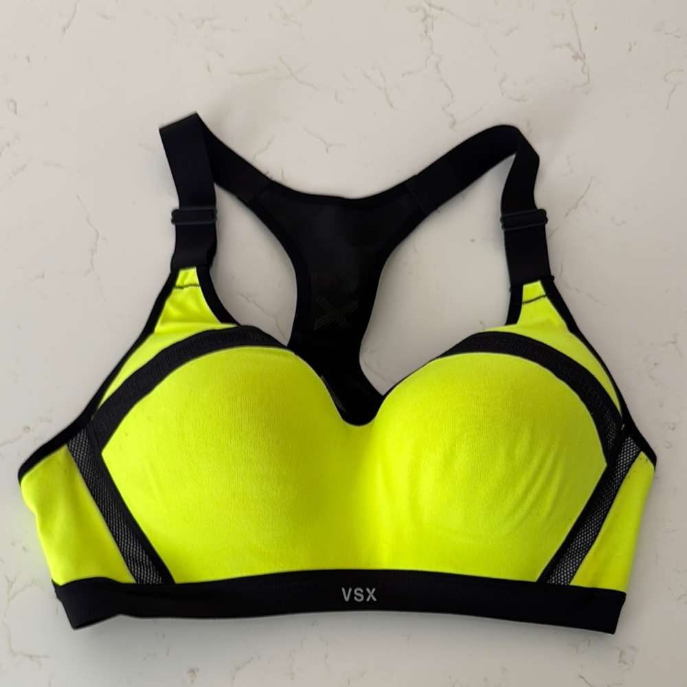 VSX Yellow and Black Sports Bra Moisture-Wicking Racerback